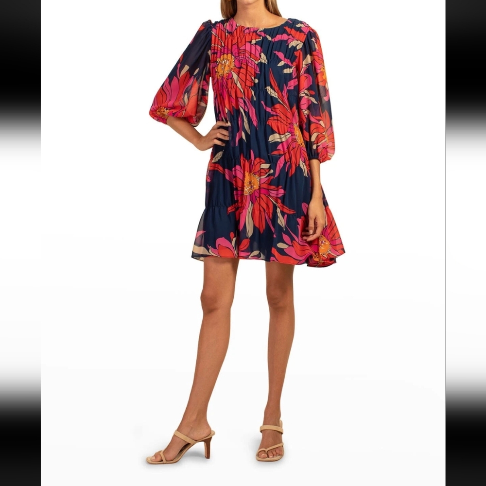 NWT Trina Turk Dress 3/4 Balloon Sleeves Size M, Vacation, Luxury, Resortwear